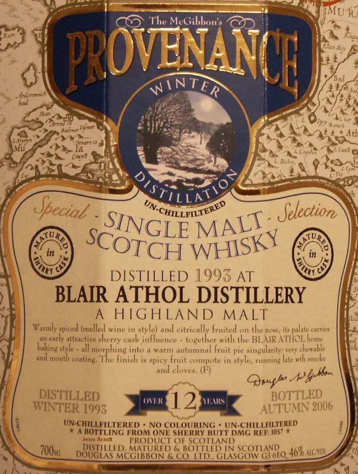 Blair Athol Speciales Provenance Whisky Label