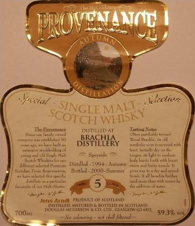 Brachla Speciales Provenance Whisky Label