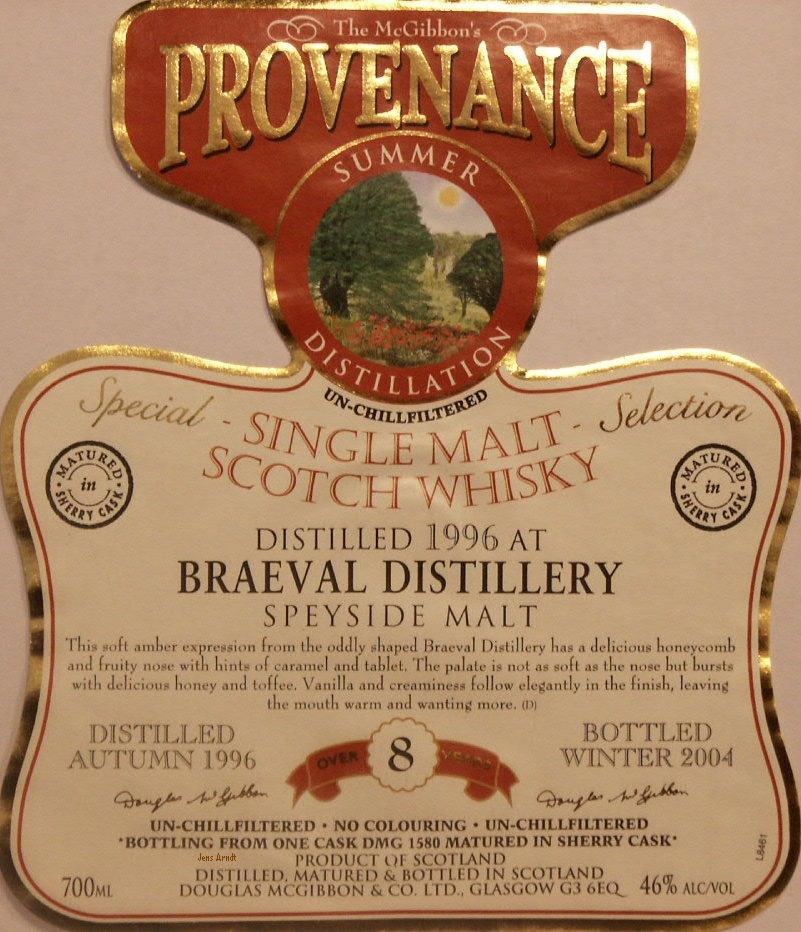 Braeval Speciales Provenance Whisky Label