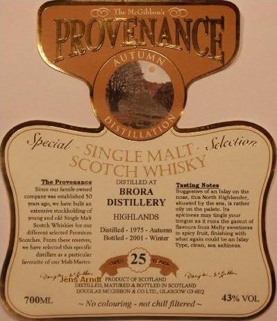 Brora Speciales Provenance Whisky Label