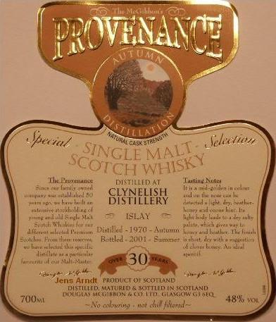 Clynelish Speciales Provenance Whisky Label