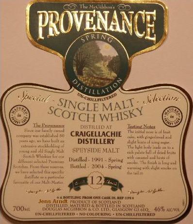 Craigellachie Speciales Provenance Whisky Label