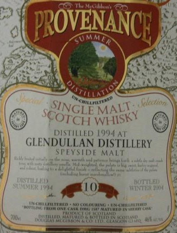 Glendullan Speciales Provenance Whisky Label