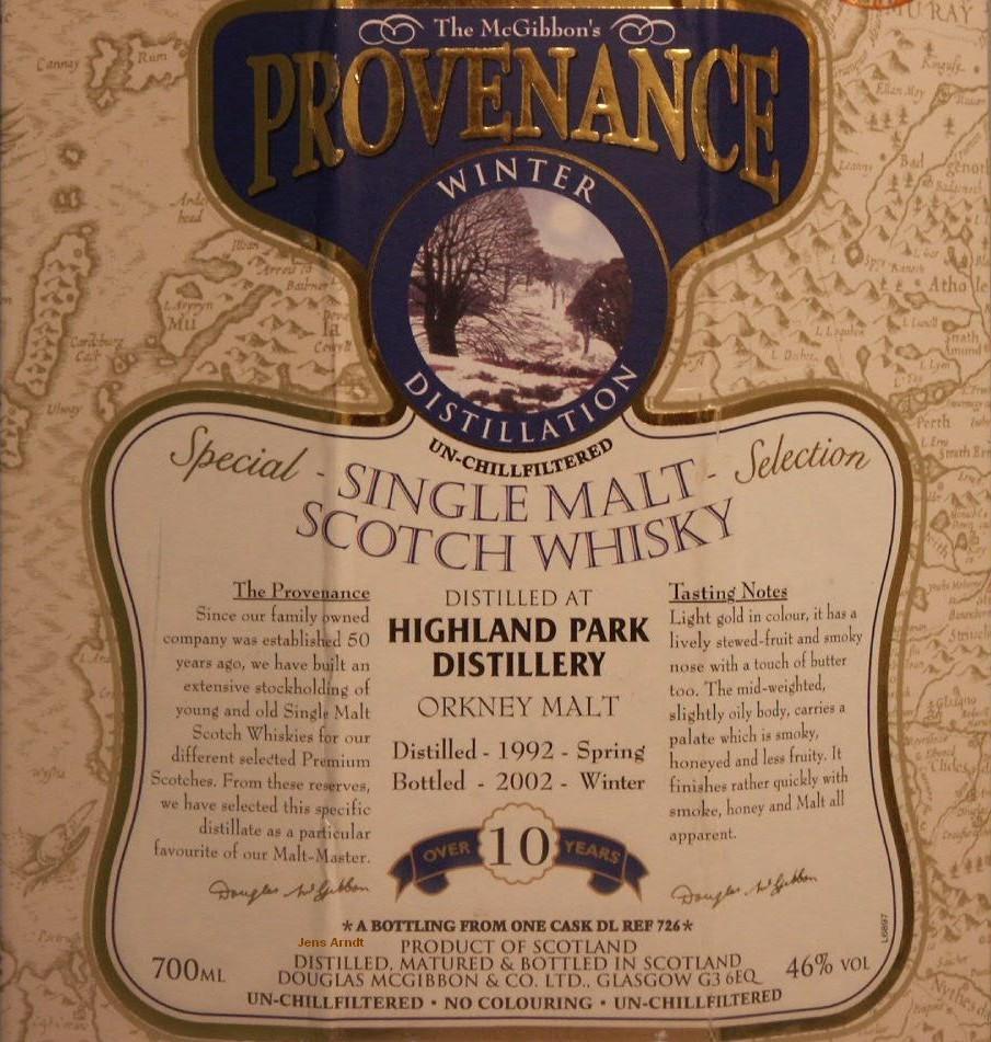 Highland Park Speciales Provenance Whisky Label
