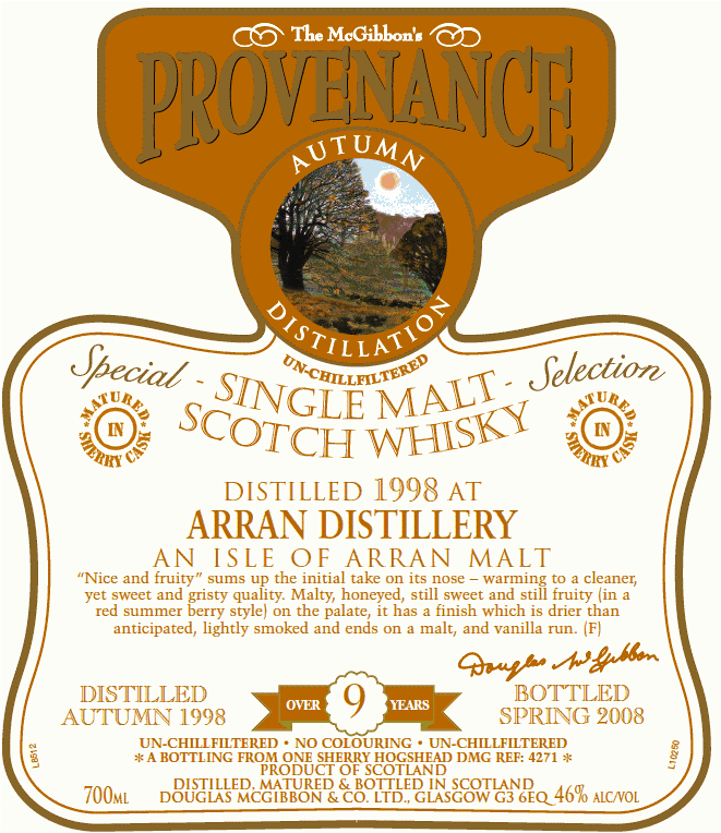 Arran Speciales Provenance Whisky Label