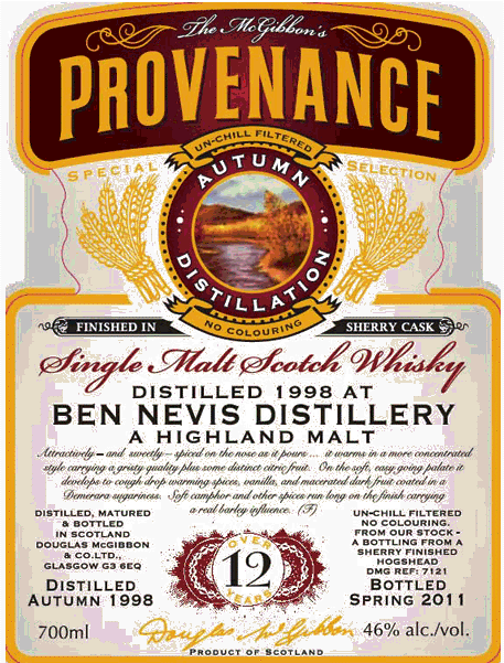 Ben Nevis Speciales Provenance Whisky Label