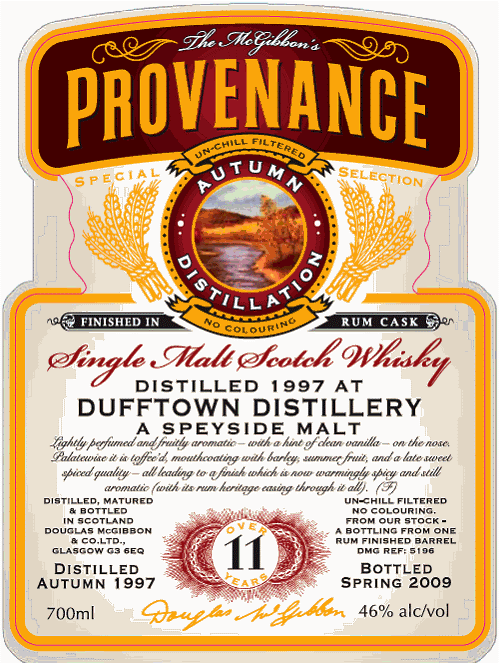 Dufftown Speciales Provenance Whisky Label