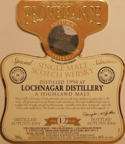 Lochnagar Speciales Provenance Whisky Label