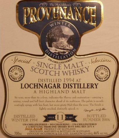 Lochnagar Speciales Provenance Whisky Label