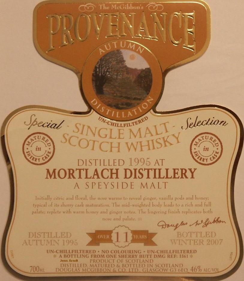 Mortlach Speciales Provenance Whisky Label 