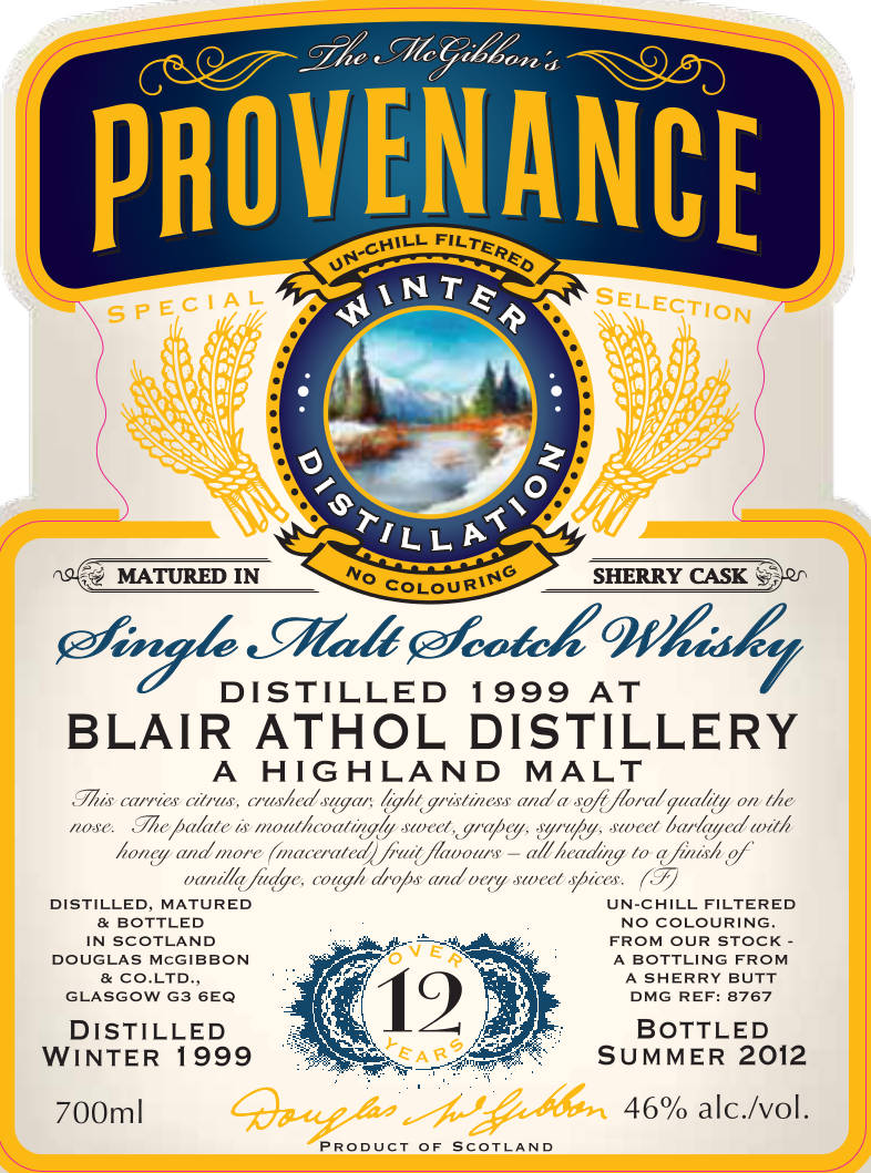 Blair Athol Speciales Provenance Whisky Label