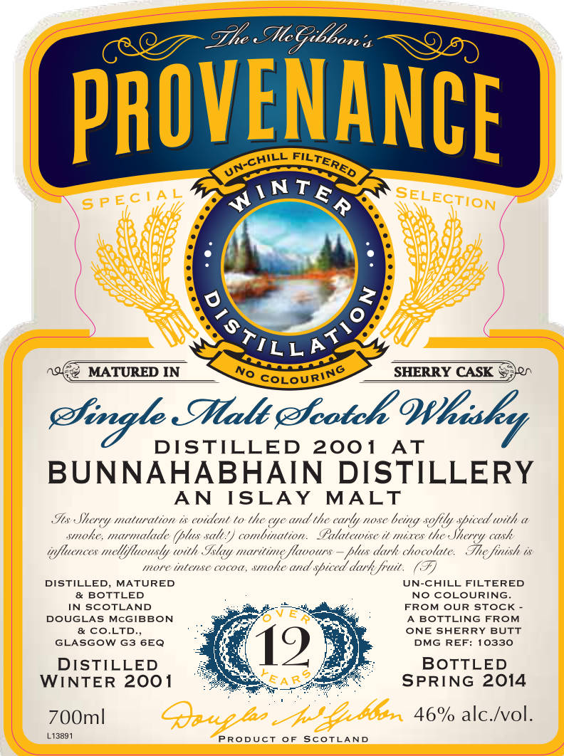 Bunnahabhain Speciales Provenance Whisky Label