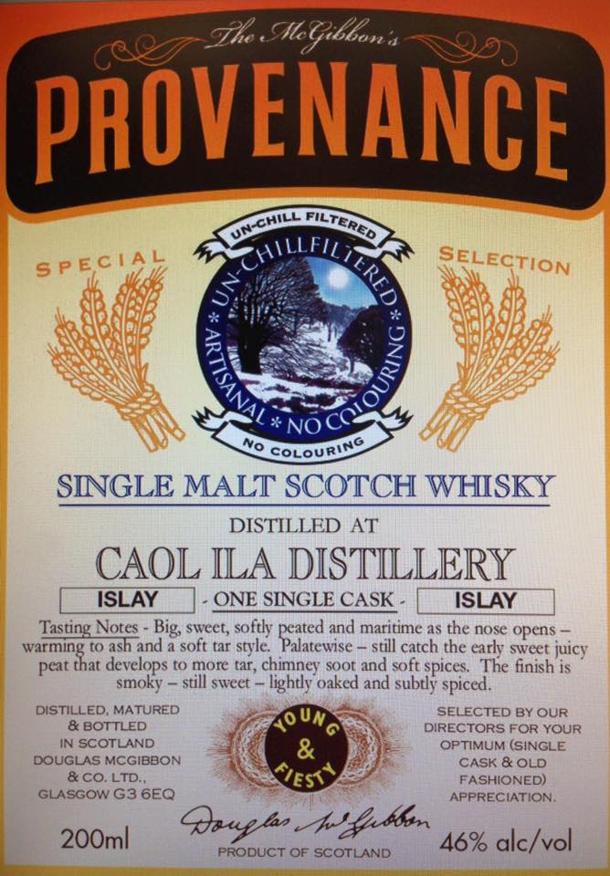 Caol Ila Speciales Provenance Whisky Label