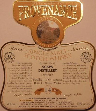 Scapa Speciales Provenance Whisky Label