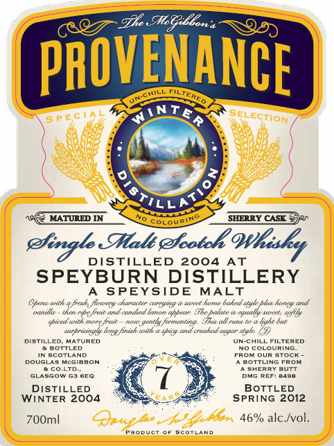 Speyburn Speciales Provenance Whisky Label