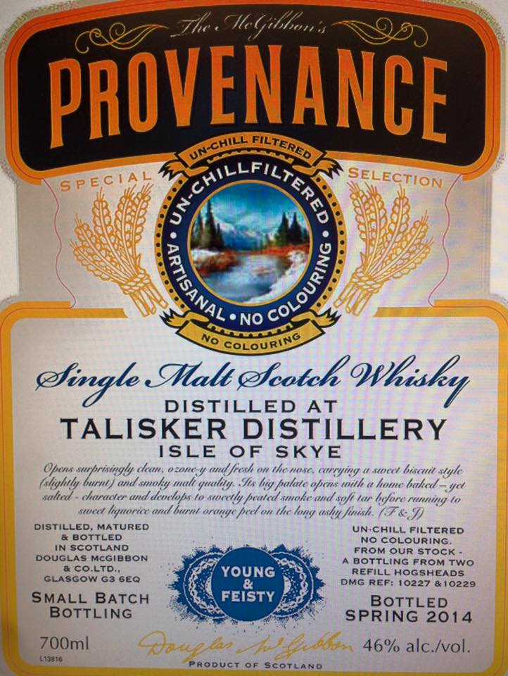 Talisker Speciales Provenance Whisky Label