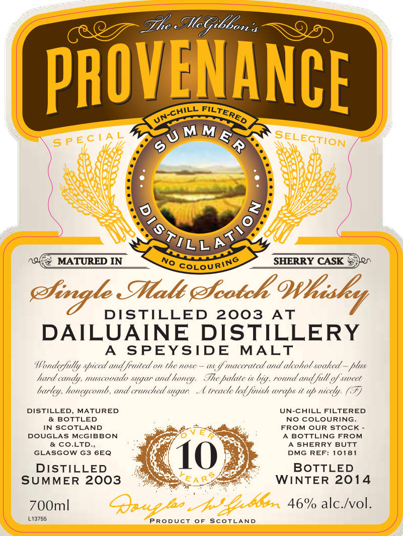 Dailuaine Speciales Provenance Whisky Label