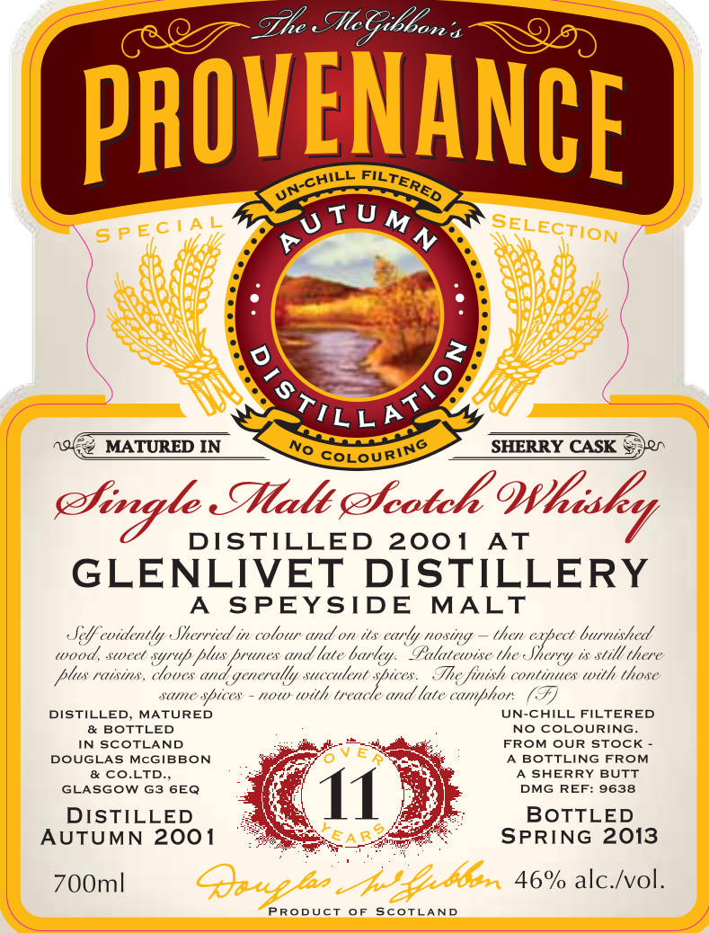 Glenlivet Speciales Provenance Whisky Label