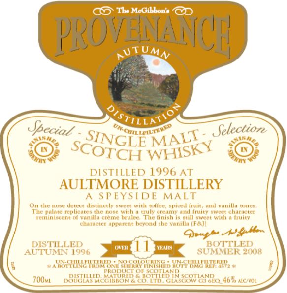 Aultmore Speciales Provenance Whisky Label
