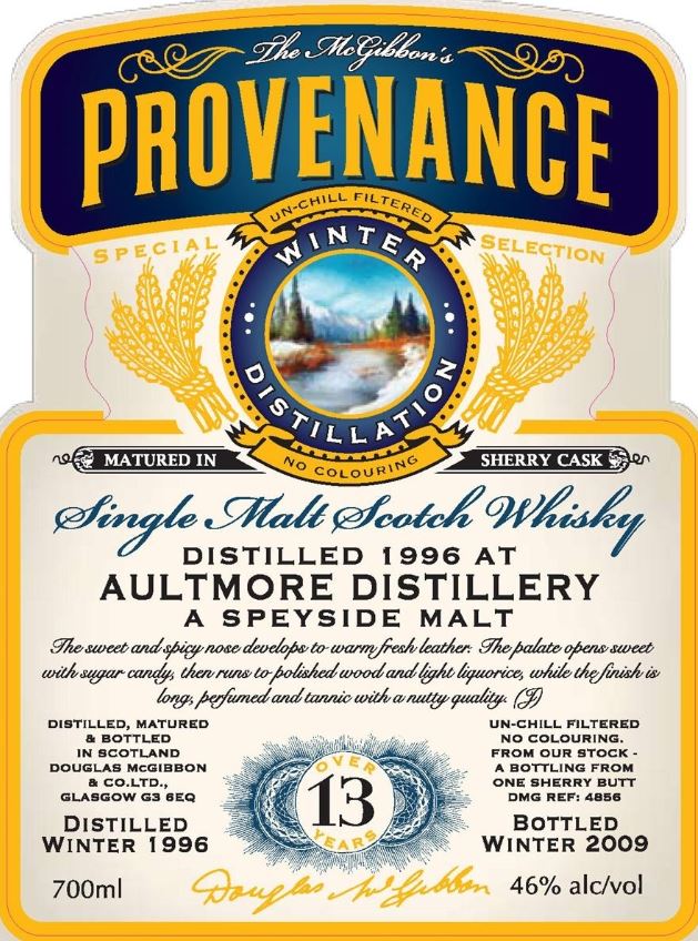Aultmore Speciales Provenance Whisky Label