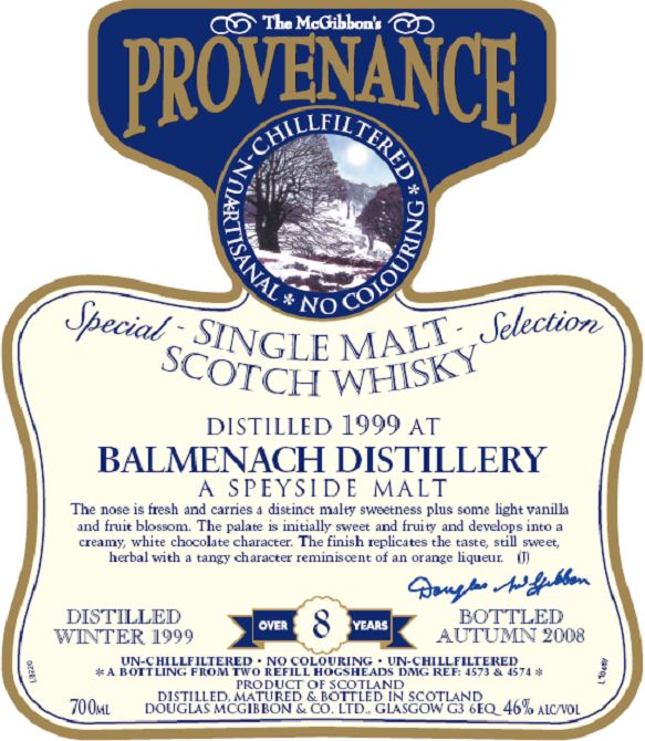 Balmenach Speciales Provenance Whisky Label