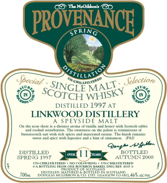 Linkwood Speciales Provenance Whisky Label