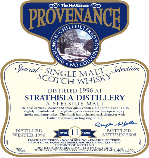 Strathisla Speciales Provenance Whisky Label
